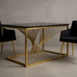 Stół Industrial Glamour LUX GOLD LINE – blat czarny kamień, podstawa złota