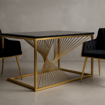 Stół Industrial Glamour LUX GOLD LINE – blat czarny kamień, podstawa złota